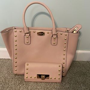 Michael Kors blush pink tote bag with matching wallet